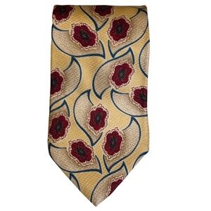 BUGATTI Mens 100% Italian Silk Necktie Yellow Floral Pattern Designer